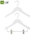 white color kids clothes wood hanger with clips